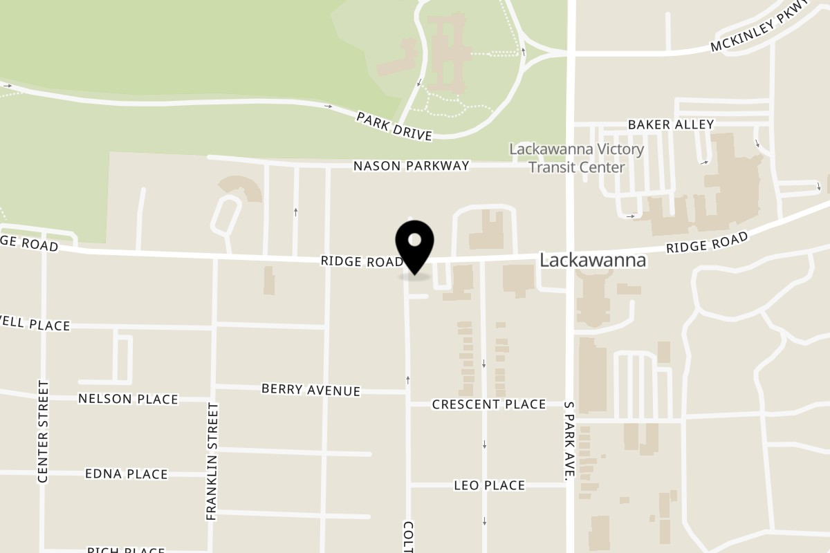 Map showing the location of Broadway Bobby's Pizzeria on 677 Ridge Rd in Buffalo